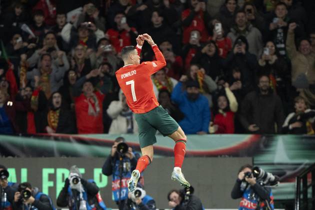 UEFA Nations League Portugal Denmark Portugal s Cristiano Ronaldo celebrates his goal to make it 2 1 during the UEFA Nations League playoff match in League A between Portugal and Denmark at JosÃ Alvalade Stadium in Lisbon, Portugal on Sunday, March 23, 2025 Photo Bo Amstrup Ritzau Scanpix , Lisbon Portugal Mors  Copyright: BoxAmrstrupx xRitzauxScanpix BoxAmstrupx spdk20250324-002131-L