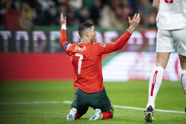 UEFA Nations League Portugal Denmark Portugal s Cristiano Ronaldo reacts and subsequently earns a penalty during the UEFA Nations League playoff match in League A between Portugal and Denmark at JosÃ Alvalade Stadium in Lisbon, Portugal on Sunday, March 23, 2025 Photo Bo Amstrup Ritzau Scanpix , Lisbon Portugal Mors  Copyright: BoxAmrstrupx xRitzauxScanpix BoxAmstrupx spdk20250324-022037-L