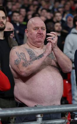 London, England, 24th March 2025. England fan Paul Gregory also known as Tango during the FIFA World Cup, WM, Weltmeisterschaft, Fussball European Qualifying match at Wembley Stadium, London. Picture credit should read: David Klein Sportimage EDITORIAL USE ONLY. No use with unauthorised audio, video, data, fixture lists, club league logos or live services. Online in-match use limited to 120 images, no video emulation. No use in betting, games or single club league player publications. SPI_045_DK_England_Latvia SPI-3762-0045