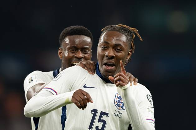 Football; 2026 FIFA World Cup, WM, Weltmeisterschaft, Fussball European Qualifiers; England vs Latvia; Wembley Stadium, Monday 24th March 2025; GOAL 3-0 Eberechi Eze of England scores and celebrates 24 Mar 2025 UEFA Qualification, 1st Round: Group K, England versus Latvia Editorial use only  Copyright: xIanxStephen Shutterstockx 15220701p
