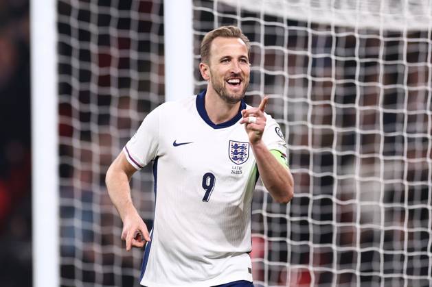 England gegen Lettland 24. März 2025, London World Cup European Qualifiers England gegen Lettland Harry Kane von England feiert sein zweites Tor Foto Jacques Feeney Offside London UK  Copyright: xJacquesxFeeneyx xOffsidexOffside