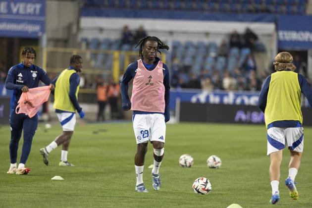 FOOTBALL : Racing Strasbourg vs Olympique de Lyon. - Ligue 1 Stade de la Meinau 28 03 2025 Echauffement des joueurs de Racing de Strasbourg Copyright: xelyxandroxcegarrax