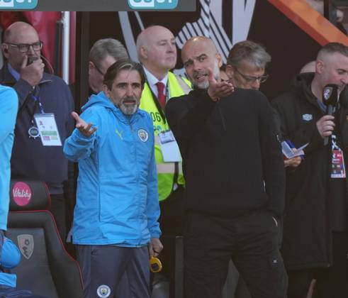 Bournemouth v Manchester City, FA Cup quarter-finals, Football, Vitality Stadium, Bournemouth, UK - 30 Mar 2025 Josep Guardiola manager of Manchester City with his assistant Bournemouth Vitality Stadium Bournemouth GBR, UK NEWSPAPERS OUT Copyright: xSeanxRyanx