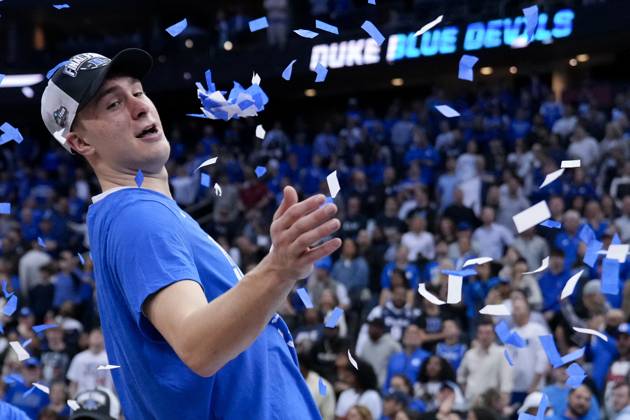 March 29, 2025, Newark, New Jersey, USA: COOPER FLAGG 2 of the Duke Blue Devils of the Duke Blue Devils celebrates after Duke s Elite Eight win at the Prudential Center. Newark USA - ZUMA 20250329_mda_l223_066 Copyright: xMatthewxLastx