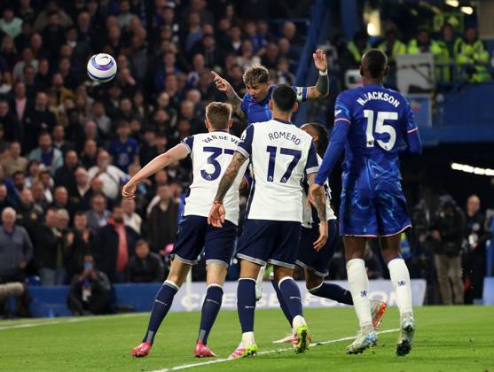 London, England, 3rd April 2025. Enzo Fernandez of Chelsea scoring his sides opening goal during the Chelsea v Tottenham Premier League match at Stamford Bridge, London. Picture credit should read: David Klein Sportimage EDITORIAL USE ONLY. No use with unauthorised audio, video, data, fixture lists, club league logos or live services. Online in-match use limited to 120 images, no video emulation. No use in betting, games or single club league player publications. SPI_013_DK_Chelsea_Tottenham SPI-3792-0013