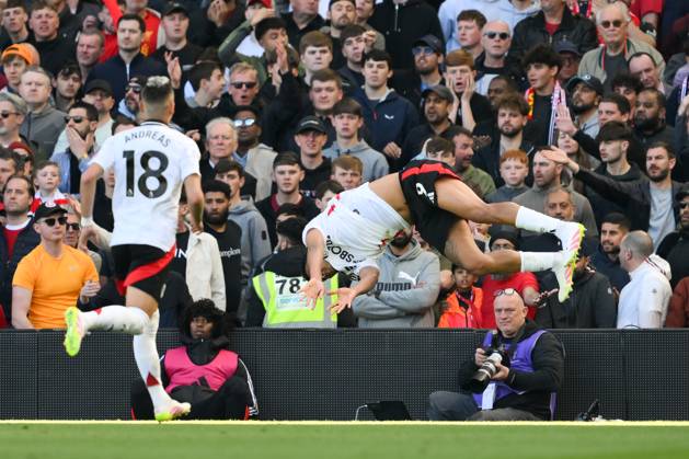Football - 2024 2025 Premier League - Fulham vs Liverpool - Craven Cottage - Sunday 6th April 2025. Fulham s Rodrigo Muniz celebrates scoring his sides third goal. COLORSPORT Ashley Western