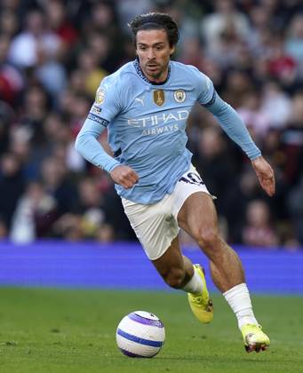 Manchester, England, 6th April 2025. Jack Grealish of Manchester City during the Manchester United, ManU vs Manchester City Premier League match at Old Trafford, Manchester. Picture credit should read: Andrew Yates Sportimage EDITORIAL USE ONLY. No use with unauthorised audio, video, data, fixture lists, club league logos or live services. Online in-match use limited to 120 images, no video emulation. No use in betting, games or single club league player publications. SPI_104_AY_United_City SPI-3814-0105
