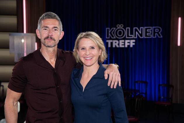 From left Micky BEISENHERZ, presenter, Susan LINK, presenter, host of the program Koelner Treff on WDR television, 11 04 2025 Â