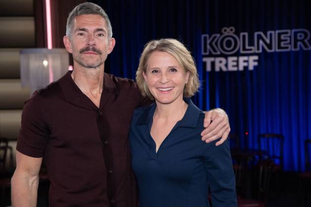 From left Micky BEISENHERZ, presenter, Susan LINK, presenter, host of the program Koelner Treff on WDR television, 11 04 2025 Â