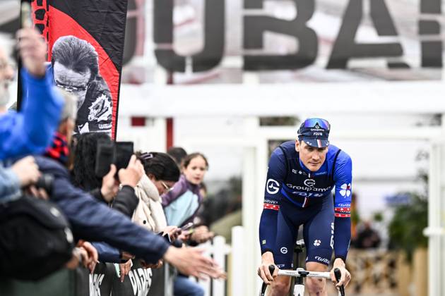Swiss Stefan Kung of Groupama-FDJ pictured at the start of the men elite race of the Paris-Roubaix one day cycling race, 259,2 km from Compiegne to Roubaix, France, on Sunday 13 April 2025. JASPERxJACOBS x120699856x