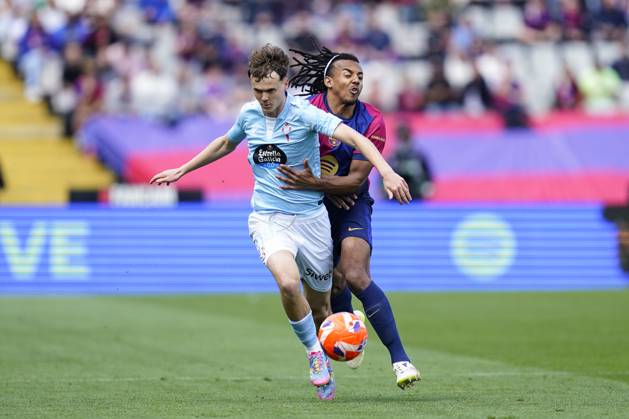 FC Barcelona, Barca - RC Celta. La Liga EA Sports match. Date 32 Barcelona, Spain, Season 2024 2025, La Liga EA Sports, Matchday 32, FC Barcelona v RC Celta, LLuis Companys Stadium, 19 April 2025Jules Kounde of FC Barcelona during the La Liga EA Sports match between FC Barcelona and RC Celta played at Lluis Companys Stadium on 19 April 2025 in Barcelona, Spain. kpng Copyright: xSergioxRuizx xImagox PS_250419_BAR_CEL_005