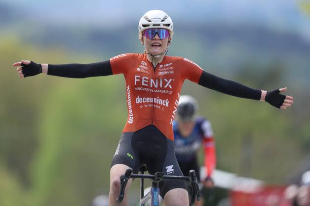 Cycling UCI World Tour Women Elite La Fleche Wallonne Femmes on 23 04 2025 in Huy Race winner Puck Pieterse Netherlands wins the race xJRx