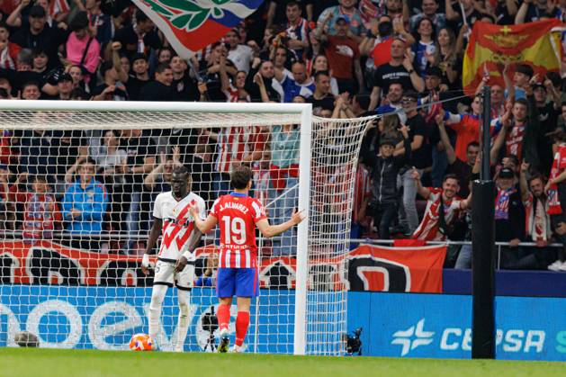 Julian Alvarez seen celebrating after scoring goal during LaLiga EA SPORTS game between teams of Atletico de Madrid and Rayo Vallecano at Estadio Civitas Metropolitano (Maciej Rogowski) Madrid Estadio Civitas Metropolitano Spain Copyright: xMaciejxRogowskix atleticorayo2425-294