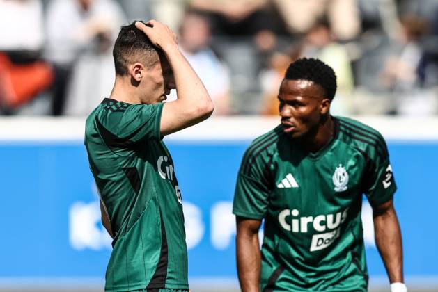 Standard s Sotiris Alexandropoulos reacts during a soccer match between Oud-Heverlee Leuven and Standard de Liege, Saturday 26 April 2025 in Leuven, on day 6 (out of 10) of the Europe Play-offs of the 2024-2025 Jupiler Pro League first division of the Belgian championship. BRUNOxFAHY x121904714x