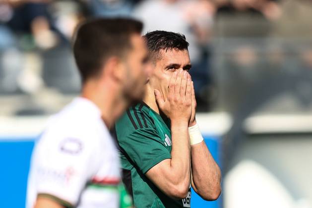 Standard s Sotiris Alexandropoulos reacts during a soccer match between Oud-Heverlee Leuven and Standard de Liege, Saturday 26 April 2025 in Leuven, on day 6 (out of 10) of the Europe Play-offs of the 2024-2025 Jupiler Pro League first division of the Belgian championship. BRUNOxFAHY x121912495x