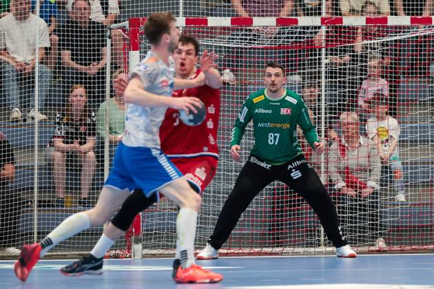 27 04 2025, 2 Handball Bundesliga, Matchday 29, TuSEM Essen Dessau Rosslauer HV, Goalkeeper Dominik Plaue TuSEM Essen , Essen Am Hallo NRW Germany xRHR PHOTO DEx Copyright: DennisxEwert RHR-FOTOx RHR-FOTO DE