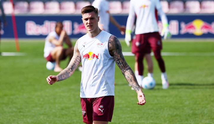 RB Leipzig Training Bundesliga Leipzig, 29 04 2025, RBL Training Center, Fußball Bundesliga , RB LEIPZIG Training , In the picture Benjamin Sesko 30, RB Leipzig , For editorial use only Only editorial use , Picture Point