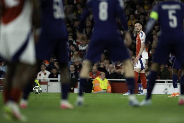Arsenal FC v Paris Saint-Germain - UEFA Champions League Semi-final First Leg Declan Rice during the UEFA Champions League semi-final first leg match between Arsenal and Paris Saint-Germain at Emirates Stadium in London, England, on April 29, 2025. Copyright: xTaiseixIwamotox