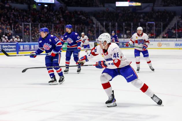 April 11th 2025: Laval Rocket forward Filip Mesar (48) skates in the first period in a game against the Rochester Americans. The Rochester Americans hosted the Laval Rocket on Hall of Fame Night honoring Ryan Miller in an American Hockey League game at Blue Cross Arena in Rochester, New York. ( CSM) Rochester United States of America - ZUMAc04_ 20250411_zma_c04_107 Copyright: xJonathanxTencax