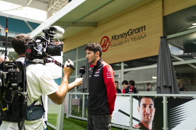 French Formula One driver Esteban Ocon of Haas F1 Team is interviewed in the paddock during the Formula One Miami Grand Prix at the Miami International Autodrome in Miami Gardens, Florida on Thursday, May 1, 2025. MIA2025050103 GREGxNASH