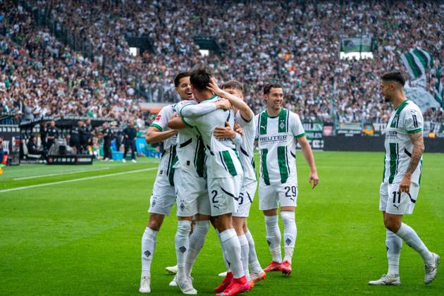 Goal celebration for 1 0 for Borussia Moenchengladbach by Fabia Chiarodia Borussia Moenchengladbach, 02 VfL Borussia Moenchengladbach vs TSG 1899 Hoffenheim, Football, 1 Bundesliga, Matchday 32, Season 2024 2025, 03 05 2025 DFL REGULATES PROHIBIT ANY USE OF PHOTOGRAPHS AS IMAGE SEQUENCES AND OR QUASI VIDEO VfL Borussia Moenchengladbach vs TSG 1899 Hoffenheim, Football, 1 Bundesliga, Matchday 32, Season 2024 2025, 03 05 2025 Moenchengladbach Copyright: xEibner-Pressefoto JustinxDerondex EP_JDU