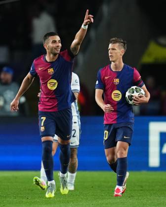 ESP: FC Barcelona, Barca Inter de Milan. UEFA Champions League match. Semi-Finals, firs leg Ferran Torres of FC Barcelona celebrates after scoring goal during the UEFA Champions League match, Semi-Finals, firs leg, between FC Barcelona and Inter de Milan played at Lluis Companys Stadium on April 30 2025 in Barcelona Spain. kpng Copyright: xBaguxBlancox xPressinphotox PS_240530_BAR_INT_951