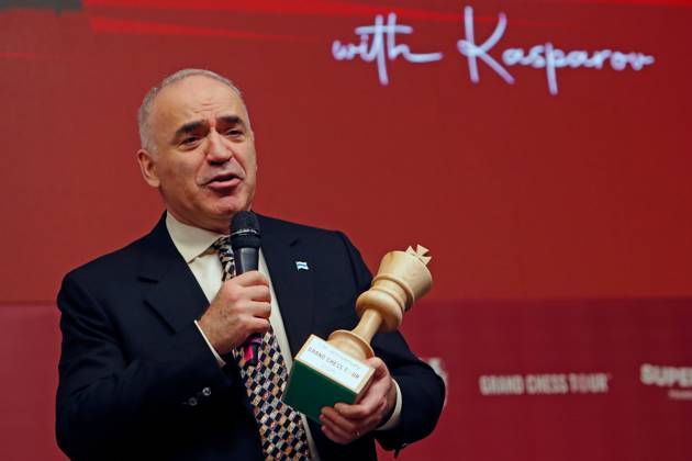 (250507) -- BUCHAREST, May 7, 2025 -- Former World Chess Champion Garry Kasparov of Russia attends the official opening ceremony of the Grand Chess Tour 2025 tournament in Bucharest, Romania, May 6, 2025. (Photo by Xinhua) (SP)ROMANIA-BUCHAREST-GRAND CHESS TOUR 2025 CristianxCristel