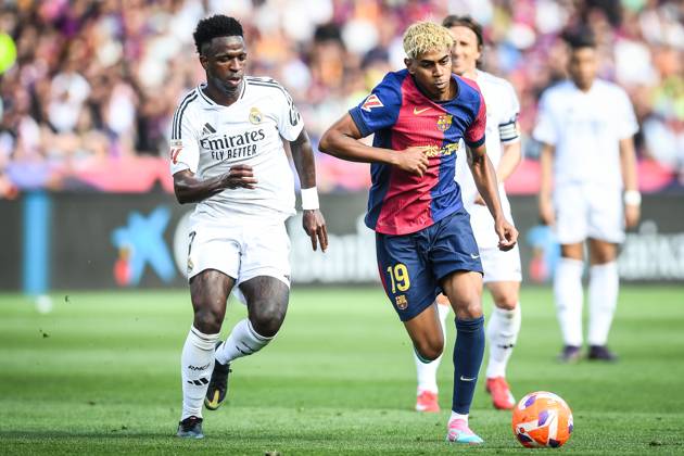 May 11, 2025, Barcelona, Spain, Spain: Vinicius Junior (Jr) of Real Madrid and Lamine YAMAL of Barcelona during the LaLiga match between FC Barcelona, Barca and Real Madrid CF at Estadi Olimpic Lluis Companys on May 11, 2025 in Barcelona, Spain. Barcelona Spain - ZUMAm308 20250511_zsp_m308_042 Copyright: xMatthieuxMirvillex