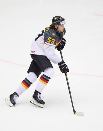 Moritz Seider 53 of Germany in the preliminary round match SWITZERLAND - GERMANY 5-1 of the IIHF Ice hockey, Eishockey World Championship, WM, Weltmeisterschaft Group B in Jyske Bank Arena in Herning, Denmark, May 15, 2025. Season 2024 2025