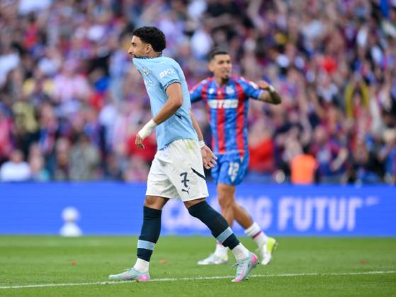 Football - 2024 2025 Emirates FA Cup - Final - Crystal Palace vs Manchester City - Wembley Stadium - Saturday 17th May 2025. Manchester City s Omar Marmoush dejected as his penalty is saved by Crystal Palace s Dean Henderson. COLORSPORT Ashley Western