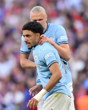 Football - 2024 2025 Emirates FA Cup - Final - Crystal Palace vs Manchester City - Wembley Stadium - Saturday 17th May 2025. Manchester City s Omar Marmoush dejected as his penalty is saved by Crystal Palace s Dean Henderson. COLORSPORT Ashley Western
