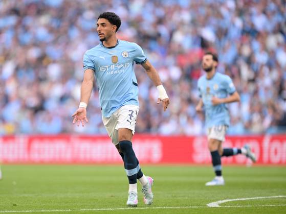 Football - 2024 2025 Emirates FA Cup - Final - Crystal Palace vs Manchester City - Wembley Stadium - Saturday 17th May 2025. Manchester City s Omar Marmoush. COLORSPORT Ashley Western