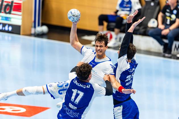 18 05 2025, GER, Handball, Men, Season 24 25, 1 Daikin Handball Bundesliga, Matchday 30, ThSV Eisenach VfL Gummersbach Marko Grgic ThSV Eisenach,17 Julian Koester VfL Gummersbach Phillip Meyer ThSV Eisenach,27 99817 Eisenach Werner Assmann Halle Am Sportp Thueringen Germany