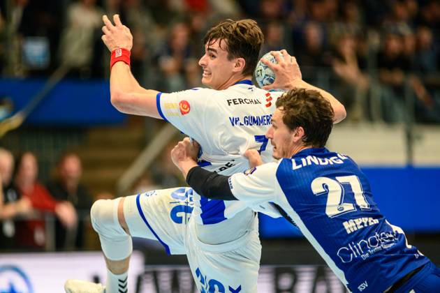 Julian Koester Rueckraum Links, VfL Gummersbach, 7 , Philipp Meyer ThSV Eisenach, 27 GER, Thuringia, ThSV Eisenach vs VfL Gummersbach, Handball, Daikin 1 Handballbundesliga, 30 Matchday, Season 2024 2025, Sunday, 18 05 2025, 16 30 GER, Thuringia, ThSV Eisenach v VfL Gummersbach, Handball, Daikin 1 Handball Bundesliga, Matchday 30, 2024 2025 season, Sunday, 18 05 2025, 16 30 Eisenach Copyright: xEibner-Pressefoto MartinxHerbstx EP_MHT