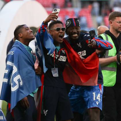 Jean-Philippe Mateta of Crystal Palace celebrates at full time during the FA Cup Final match between Crystal Palace and Manchester City at Wembley Stadium, London, England on 17 May 2025. Copyright: xKenxSparksx 43280011