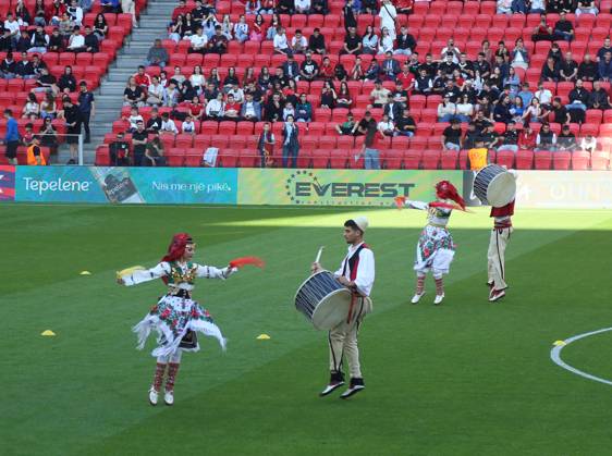 UEFA European Under-17 Championship 2024 25 Group A, in Tirana on, Albania on May 19, 2025. Dancers with Albanian National dresses perform during the opening ceremony of the UEFA European Under-17 Championship 2024 25 Arena Kombetare on May 19, 2025, in Tirana, Albania. TIRANE ALBANIA Copyright: xMALTONxDIBRAx