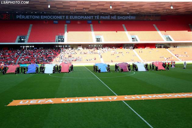 UEFA European Under-17 Championship 2024 25 Group A, in Tirana on, Albania on May 19, 2025. The opening ceremony of the UEFA European Under-17 Championship 2024 25 Arena Kombetare on May 19, 2025, in Tirana, Albania. TIRANE ALBANIA Copyright: xMALTONxDIBRAx