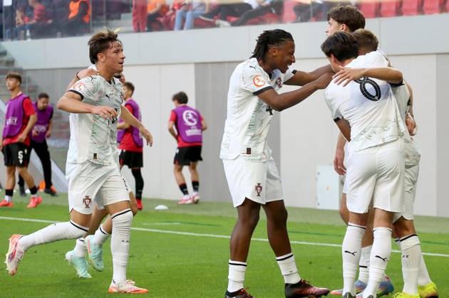 UEFA European Under-17 Championship 2024 25 Group A, in Tirana on, Albania on May 19, 2025. Portugal players celebrate scoring during the UEFA European Under-17 Championship 2024 25 Group A football match Albania vs Portugal at Arena Kombetare on May 19, 2025, in Tirana, Albania. TIRANE ALBANIA Copyright: xMALTONxDIBRAx