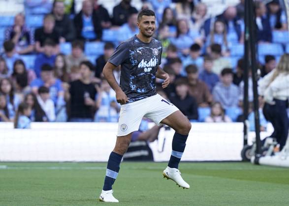 Manchester, England, 20th May 2025. Rodri of Manchester City back on the bench after over coming injury during the Manchester City vs AFC Bournemouth Premier League match at the Etihad Stadium, Manchester. Picture credit should read: Andrew Yates Sportimage EDITORIAL USE ONLY. No use with unauthorised audio, video, data, fixture lists, club league logos or live services. Online in-match use limited to 120 images, no video emulation. No use in betting, games or single club league player publications. SPI_010_AY_MAN_CITY_BOURNEMOUTH SPI-3952-0010