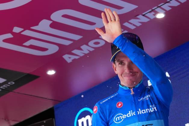 Fortunato Lorenzo of Xds Astana Team azure jersey on the podium during the stage 13 of the Giro d™Italia from Rovigo to Vicenza, Italy - Friday, May 23, 2025. - cycling.  Copyright: xGianxMattiaxD Alberto LaPressex