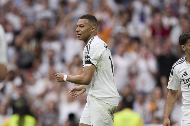Kylian Mbappe Real Madrid CF celebrates after scoring his team˜s first goal during the LaLiga match between Real Madrid and Real Sociedad at Santiago Bernabà u on May 24, 2025 in Madrid, Spain Photo by Manu Reino DeFodi Images