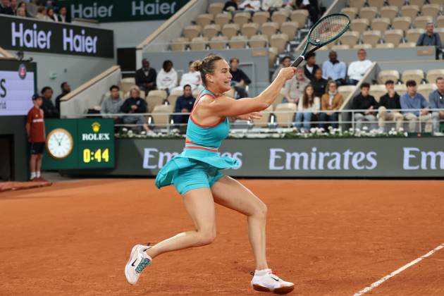 May 25, 2025, Paris, Celestynow, France: ARYNA SABALENKA during the match against Kamilla Rakhimova in the first round of French Open 2025 at Roland Garros in Paris. Sabalenka won 6:1, 6:0 Paris France - ZUMAc278 20250525_zsp_c278_011 Copyright: xMarcinxCholewinskix
