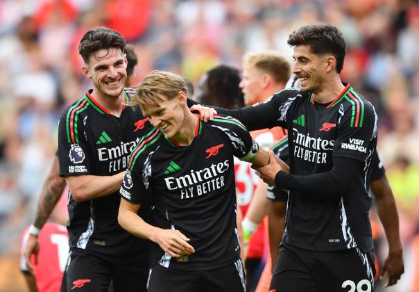 Southampton v Arsenal, Premier League, Football, St. Marys Stadium, Southampton, Hampshire, UK - 25 May 2025 Martin Odegaard of Arsenal celebrates scoring his teams second goal making the score 1-2 Southampton St Marys Stadium Hampshire GBR, UK NEWSPAPERS OUT Copyright: xMarkxEnfieldx