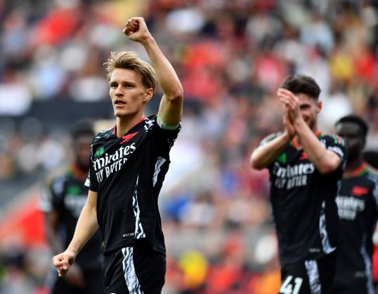 Southampton v Arsenal, Premier League, Football, St. Marys Stadium, Southampton, Hampshire, UK - 25 May 2025 Martin Odegaard of Arsenal celebrates scoring his teams second goal making the score 1-2 Southampton St Marys Stadium Hampshire GBR, UK NEWSPAPERS OUT Copyright: xMarkxEnfieldx