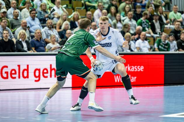 Handball Bundesliga HSG Wetzlar TBV Lemgo Lippe, 28 05 25 Lukas Hutecek TBV Lemgo Lippe, 2 , Dominik Mappes HSG Wetzlar, 7 Handball Bundesliga HSG Wetzlar TBV Lemgo Lippe Wetzlar, 28 05 25 Copyright: xBEAUTIFULxSPORTS Roeczeyx