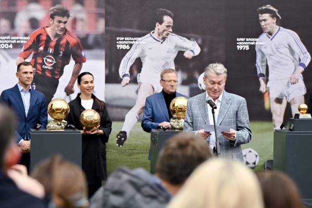 Three Ballons d’Or Won by Ukrainian Footballers Delivered to Lviv The 1975 Footballer of the Year Oleh Blokhin speaks during the presentation of three Ballon d?Or awards won by Ukrainian footballers, Lviv, Ukraine, on 29 May 2025 Photo by Dmytro Anastasiia Ukrinform ABACAPRESS.COM Lviv Ukraine Copyright: xUkrinform ABACAx