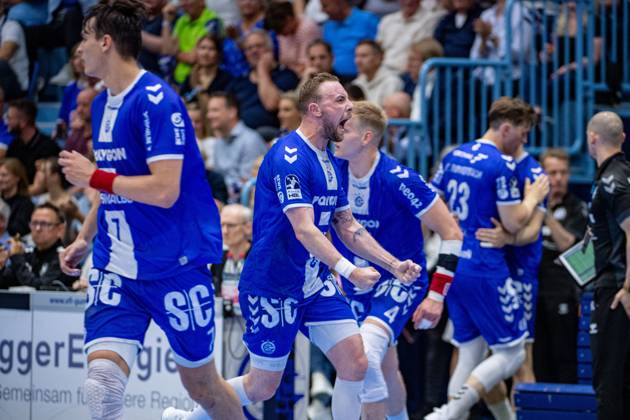 Daikin Handball Bundesliga, VfL Gummersbach SC DHFK Leipzig 31 05 2025 Lukas Blohmes goal celebration VfL Gummersbach, 8 , Daikin Handball Bundesliga, VfL Gummersbach SC DHFK Leipzig 31 05 2025 Copyright: xBEAUTIFULxSPORTS Erlhofx