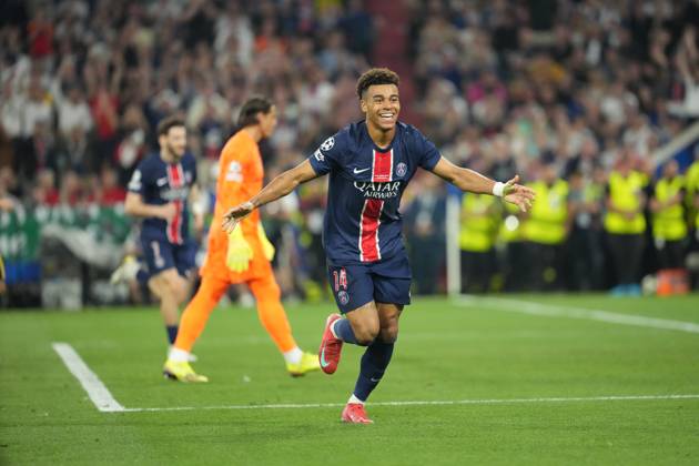 2025 UEFA Champions League Final: Paris Saint-Germain F.C. vs. FC Internazionale Milano Desire Doue of Paris Saint-Germain F.C. scores his second goal of the evening and celebrates during the 2025 UEFA Champions League Final: Paris Saint-Germain F.C. vs. FC Internazionale Milano on 31 May 2025, at Munich Football Arena, in Munich, Germany Munich Munich Football Arena Germany Copyright: xAlexandraxFechetex DSC02743