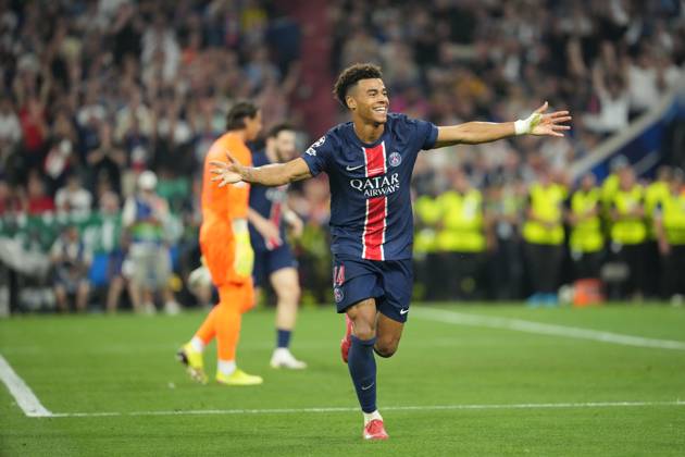 2025 UEFA Champions League Final: Paris Saint-Germain F.C. vs. FC Internazionale Milano Desire Doue of Paris Saint-Germain F.C. scores his second goal of the evening and celebrates during the 2025 UEFA Champions League Final: Paris Saint-Germain F.C. vs. FC Internazionale Milano on 31 May 2025, at Munich Football Arena, in Munich, Germany Munich Munich Football Arena Germany Copyright: xAlexandraxFechetex DSC02749
