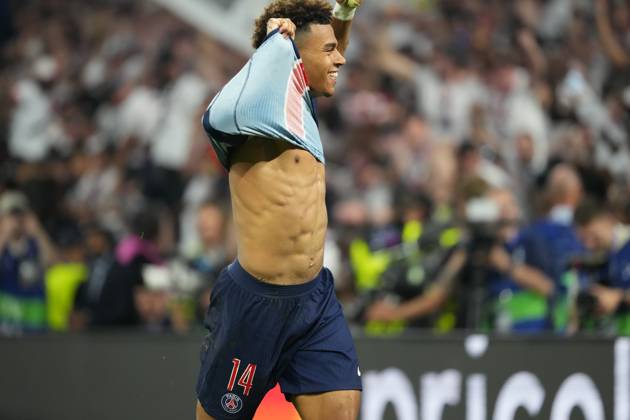 2025 UEFA Champions League Final: Paris Saint-Germain F.C. vs. FC Internazionale Milano Desire Doue of Paris Saint-Germain F.C. scores his second goal of the evening and celebrates during the 2025 UEFA Champions League Final: Paris Saint-Germain F.C. vs. FC Internazionale Milano on 31 May 2025, at Munich Football Arena, in Munich, Germany Munich Munich Football Arena Germany Copyright: xAlexandraxFechetex DSC02807